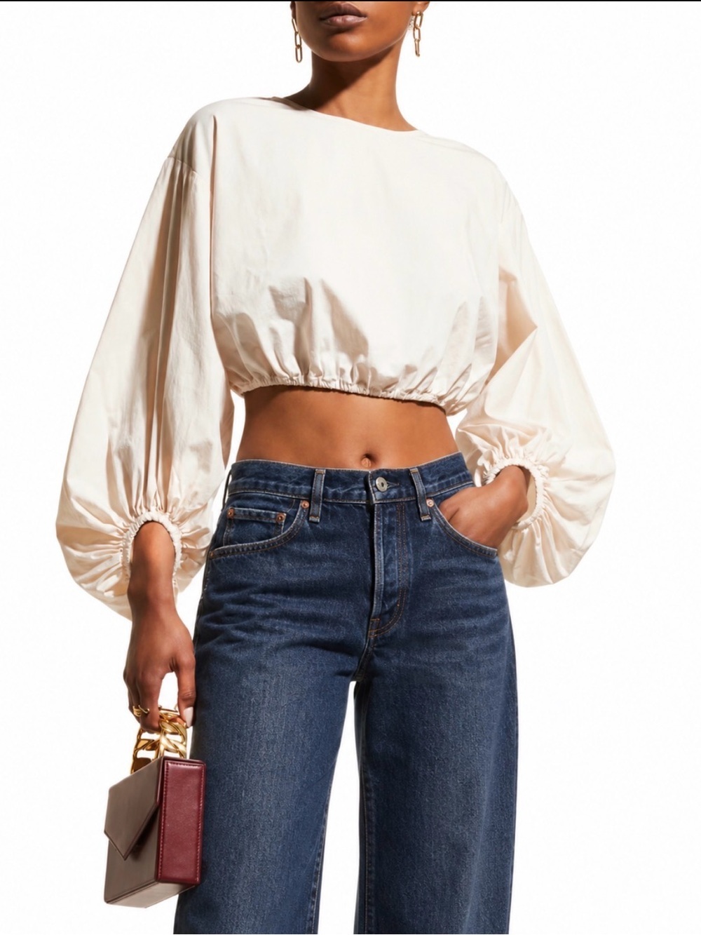 Pistola Cotton Rylan Blouson Sleeve Cropped Blouse Top Size L Cream NWT Casual